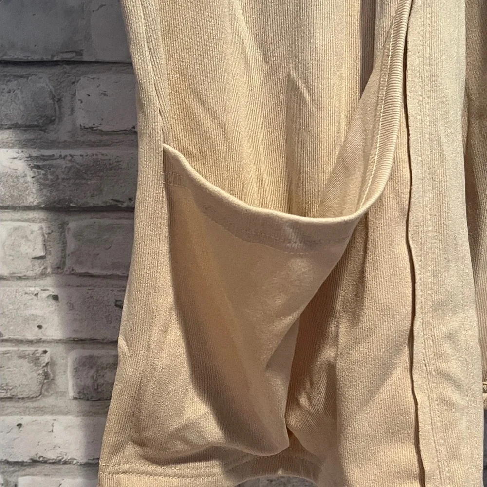 Heyson Beige Open Front Cardigan pockets adjustable runching front sweater top